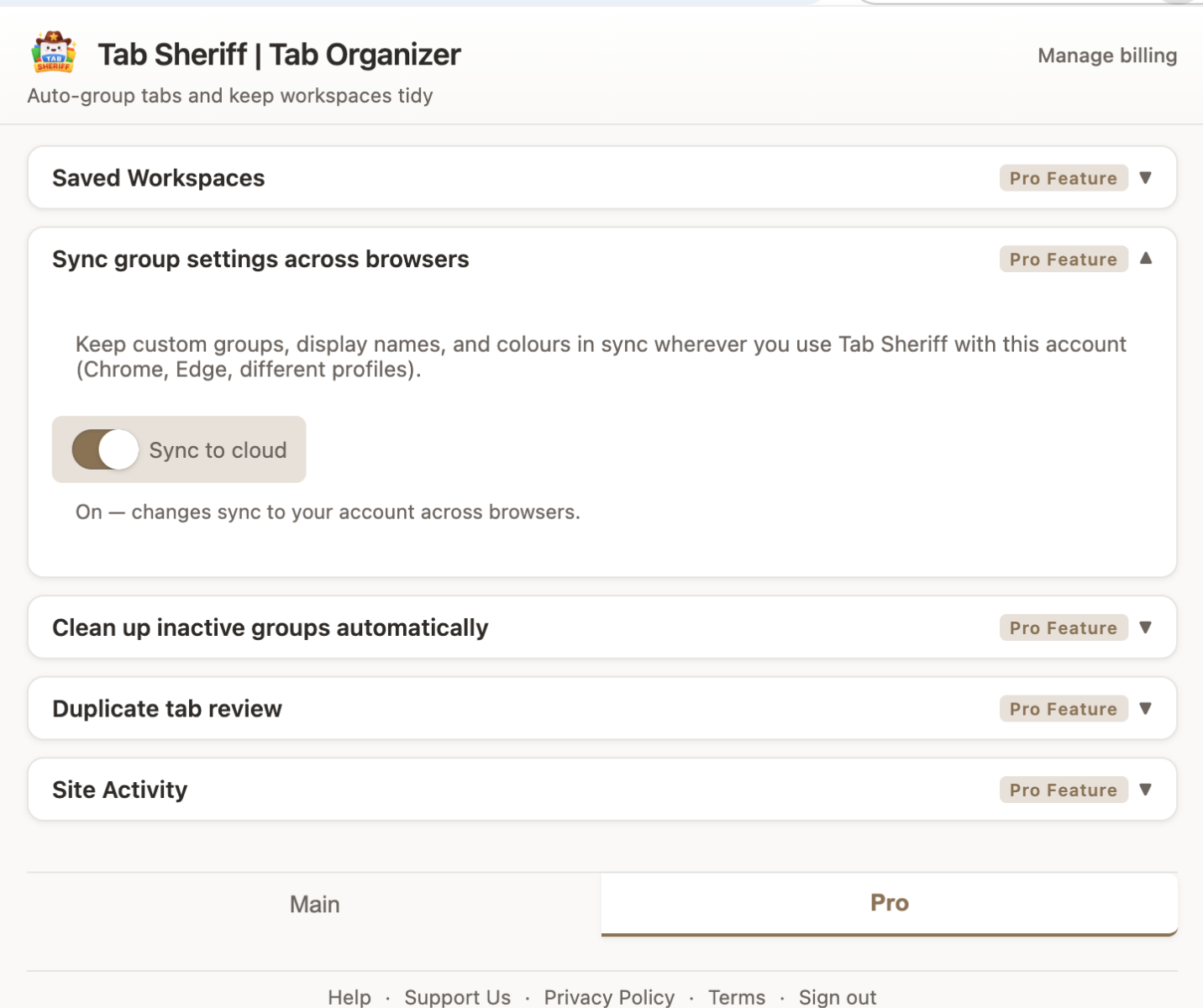 Sync group settings across Chrome
